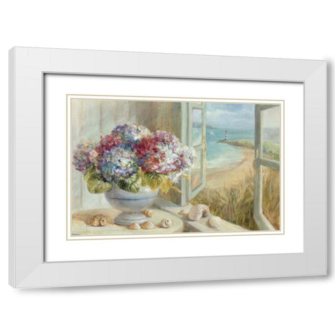 Coastal Hydrangea WAG White Modern Wood Framed Art Print with Double Matting by Nai, Danhui