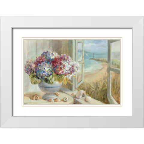 Coastal Hydrangea WAG White Modern Wood Framed Art Print with Double Matting by Nai, Danhui