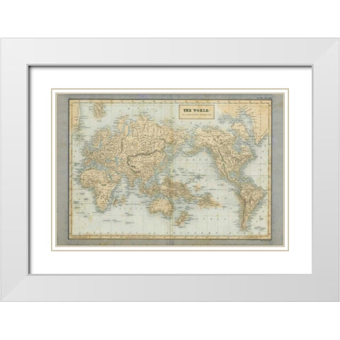 The World Map Neutral White Modern Wood Framed Art Print with Double Matting by Wild Apple Portfolio