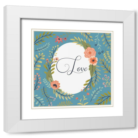 Retro Garden II Blue Love White Modern Wood Framed Art Print with Double Matting by Penner, Janelle