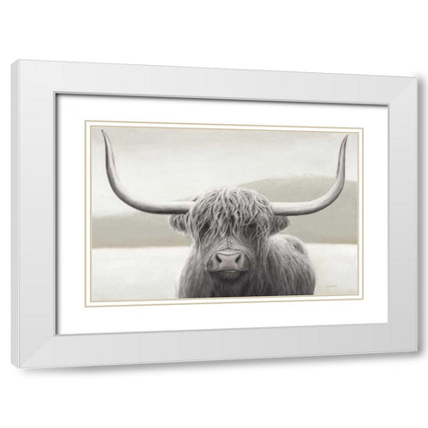 Highland Cow Neutral White Modern Wood Framed Art Print with Double Matting by Wiens, James