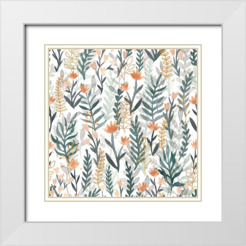 Spring Blooms Pattern I White Modern Wood Framed Art Print with Double Matting by Marshall, Laura