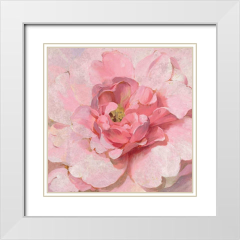 Blushing Metallic Peony White Modern Wood Framed Art Print with Double Matting by Nai, Danhui