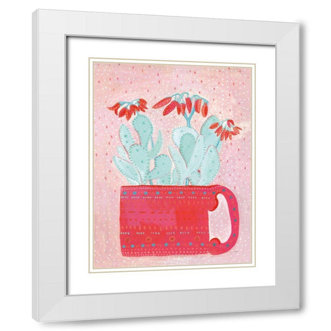 Coral Cuppa White Modern Wood Framed Art Print with Double Matting by Mack, Lynn