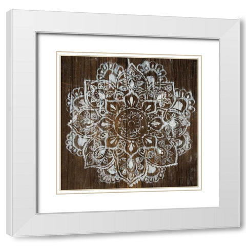 Mandala on Dark Wood White Modern Wood Framed Art Print with Double Matting by Nai, Danhui