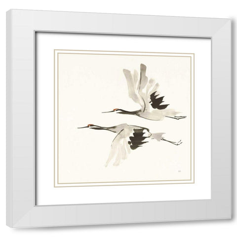Zen Cranes I Warm White Modern Wood Framed Art Print with Double Matting by Paschke, Chris
