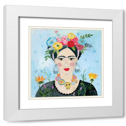 Homage to Frida II Shoulders White Modern Wood Framed Art Print with Double Matting by Zaman, Farida