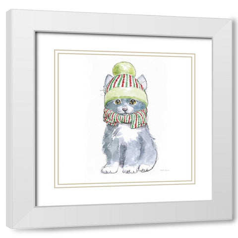 Christmas Kitties II Square White Modern Wood Framed Art Print with Double Matting by Grove, Beth