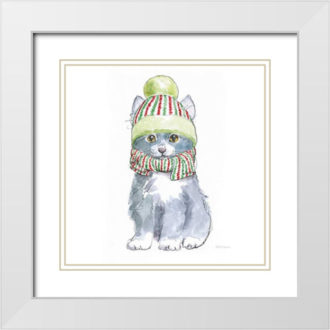 Christmas Kitties II Square White Modern Wood Framed Art Print with Double Matting by Grove, Beth