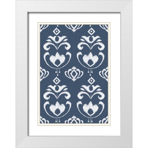 Free Bird Gold Ikat Pattern Indigo White Modern Wood Framed Art Print with Double Matting by Brissonnet, Daphne