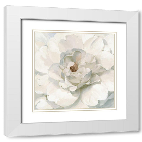 Neutral Peony White Modern Wood Framed Art Print with Double Matting by Nai, Danhui
