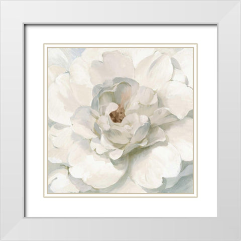 Neutral Peony White Modern Wood Framed Art Print with Double Matting by Nai, Danhui