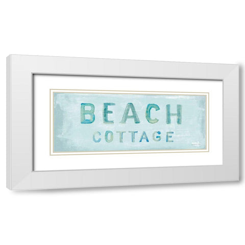 Beach Cottage Sign White Modern Wood Framed Art Print with Double Matting by Nai, Danhui