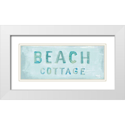 Beach Cottage Sign White Modern Wood Framed Art Print with Double Matting by Nai, Danhui