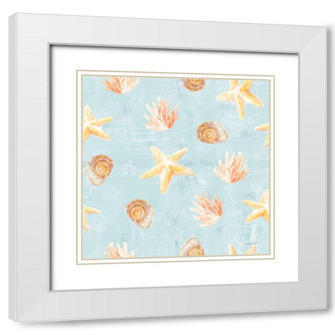 Beach Cottage Floral Pattern IIA White Modern Wood Framed Art Print with Double Matting by Nai, Danhui