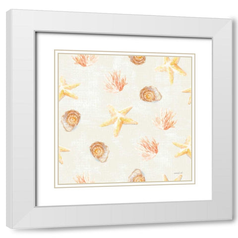 Beach Cottage Floral Pattern IIB White Modern Wood Framed Art Print with Double Matting by Nai, Danhui