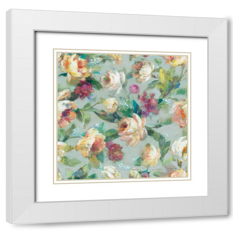 Summer Garden Pattern I White Modern Wood Framed Art Print with Double Matting by Nai, Danhui