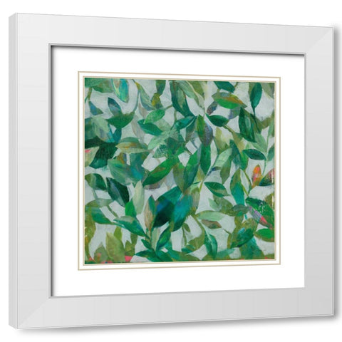 Summer Garden Greenery I White Modern Wood Framed Art Print with Double Matting by Nai, Danhui