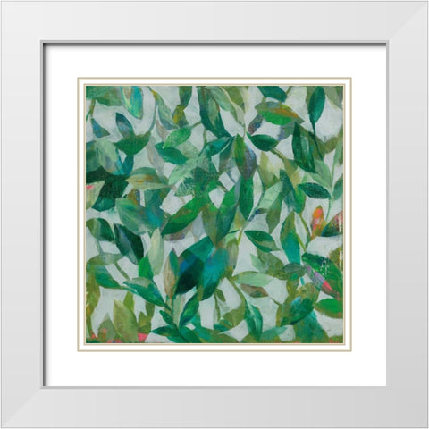 Summer Garden Greenery I White Modern Wood Framed Art Print with Double Matting by Nai, Danhui