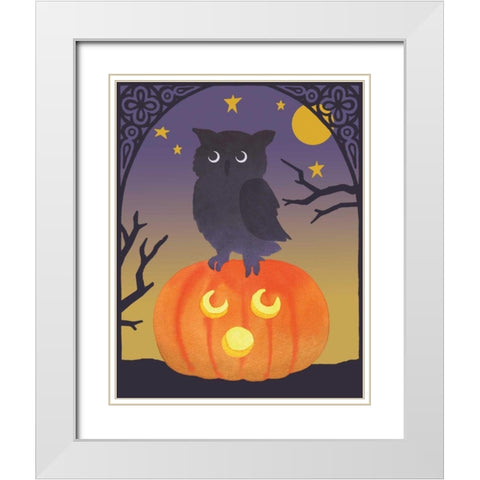 Halloween Critter III Light Owl White Modern Wood Framed Art Print with Double Matting by Grove, Beth