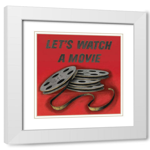 Lets Watch a Movie Red White Modern Wood Framed Art Print with Double Matting by Wild Apple Portfolio