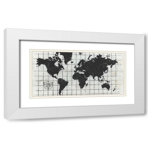 Black Gild World Map I Crest White Modern Wood Framed Art Print with Double Matting by Lovell, Kathrine
