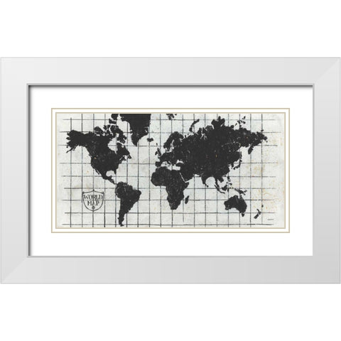 Black Gild World Map I Crest White Modern Wood Framed Art Print with Double Matting by Lovell, Kathrine