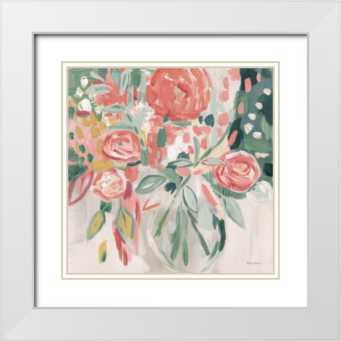 Summer Pink Floral Modern White Modern Wood Framed Art Print with Double Matting by Zaman, Farida