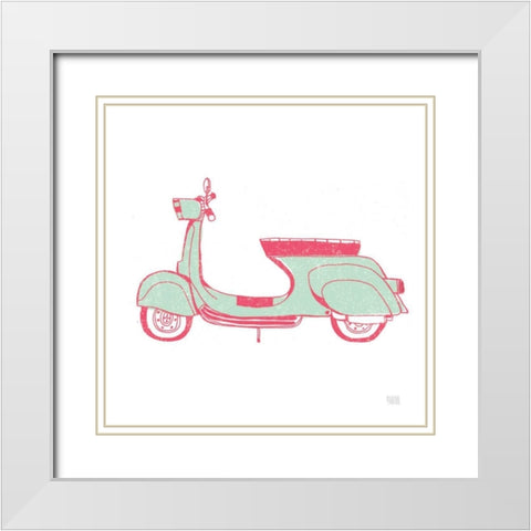 Road Trip Vespa Pink Green White Modern Wood Framed Art Print with Double Matting by Towne, Oliver