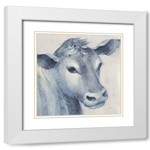 Moo Blue Crop White Modern Wood Framed Art Print with Double Matting by Hristova, Albena