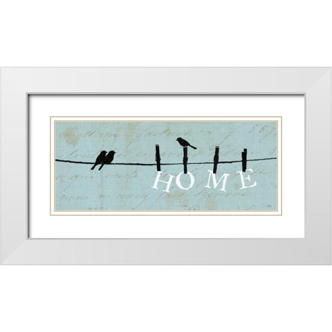 Birds on a Wire - Home White Modern Wood Framed Art Print with Double Matting by Pela
