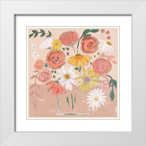 Folk Floral II Modern White Modern Wood Framed Art Print with Double Matting by Zaman, Farida