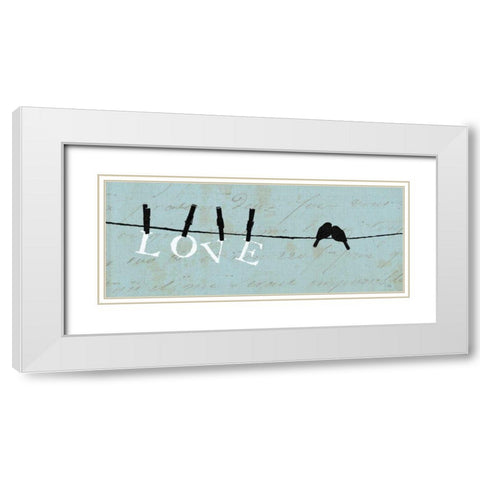 Birds on a Wire - Love White Modern Wood Framed Art Print with Double Matting by Pela