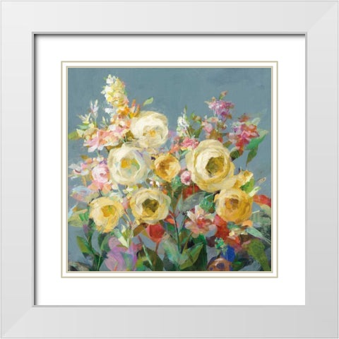 Joy of the Garden Sq I Yellow White Modern Wood Framed Art Print with Double Matting by Nai, Danhui