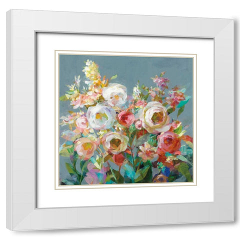 Joy of the Garden Square I White Modern Wood Framed Art Print with Double Matting by Nai, Danhui