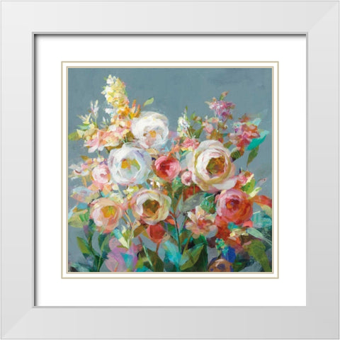 Joy of the Garden Square I White Modern Wood Framed Art Print with Double Matting by Nai, Danhui