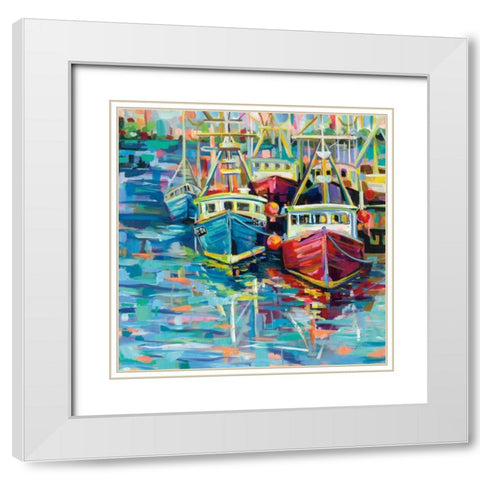 Stonington Docks White Modern Wood Framed Art Print with Double Matting by Vertentes, Jeanette