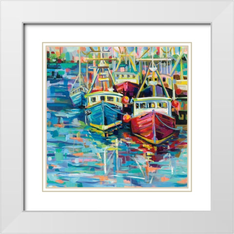 Stonington Docks White Modern Wood Framed Art Print with Double Matting by Vertentes, Jeanette