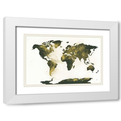 World Map Gold Dust White Modern Wood Framed Art Print with Double Matting by Paschke, Chris