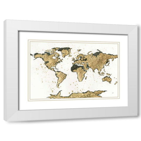 World Map Gold Leaf White Modern Wood Framed Art Print with Double Matting by Paschke, Chris