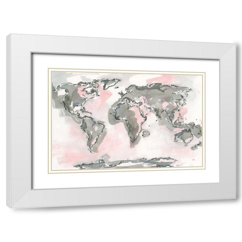 World Map Blush White Modern Wood Framed Art Print with Double Matting by Paschke, Chris