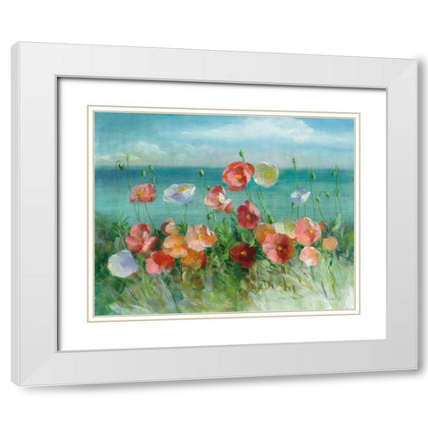 Coastal Poppies White Modern Wood Framed Art Print with Double Matting by Nai, Danhui