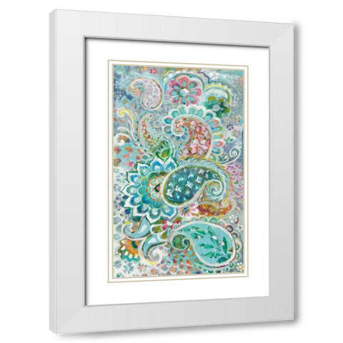 Paisley Flowers White Modern Wood Framed Art Print with Double Matting by Nai, Danhui