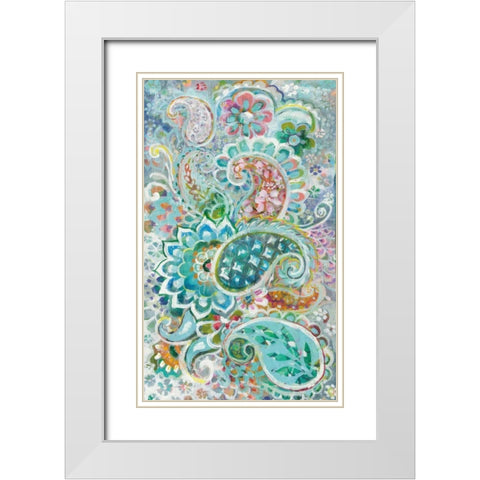 Paisley Flowers White Modern Wood Framed Art Print with Double Matting by Nai, Danhui