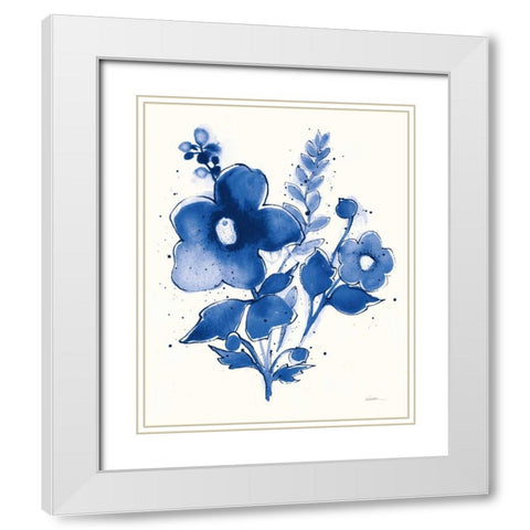 Independent Blooms Blue IV v2 White Modern Wood Framed Art Print with Double Matting by Novak, Shirley