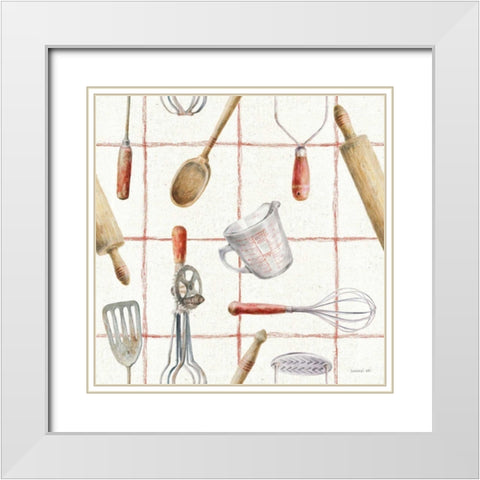 Kitchen Floursack Pattern IVA White Modern Wood Framed Art Print with Double Matting by Nai, Danhui