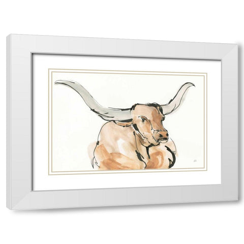 Longhorn I White Modern Wood Framed Art Print with Double Matting by Paschke, Chris