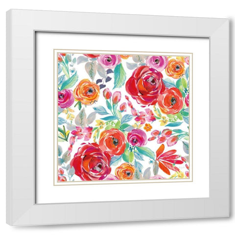 Fridas Flower Fancy Pattern I White Modern Wood Framed Art Print with Double Matting by Rice, Kristy