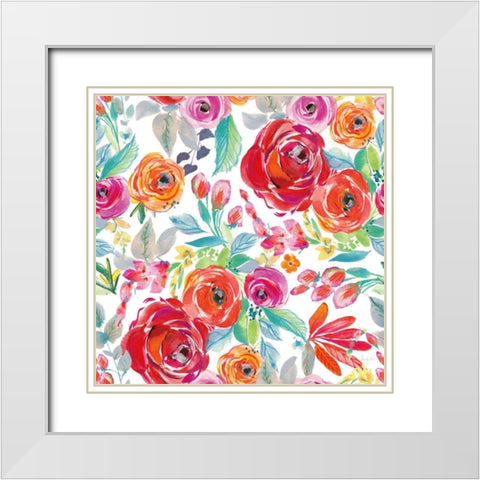 Fridas Flower Fancy Pattern I White Modern Wood Framed Art Print with Double Matting by Rice, Kristy