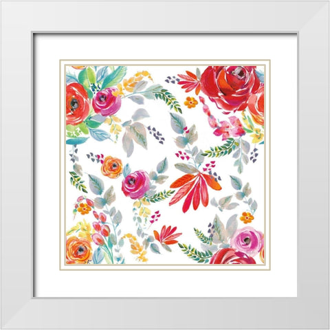 Fridas Flower Fancy Pattern II White Modern Wood Framed Art Print with Double Matting by Rice, Kristy